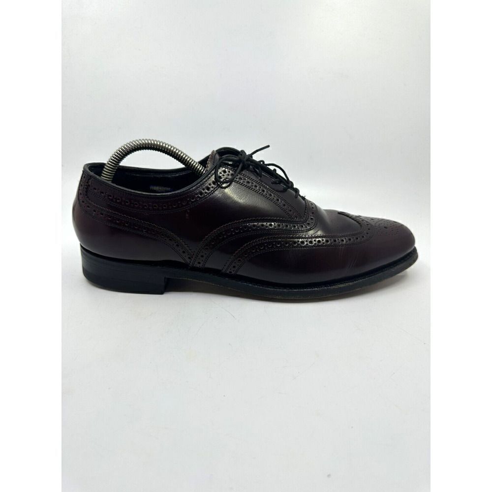 Florsheim Wingtip Oxford Mens 10 D Burgundy‎ Good Leather Brogue Made in USA - Picture 2 of 11